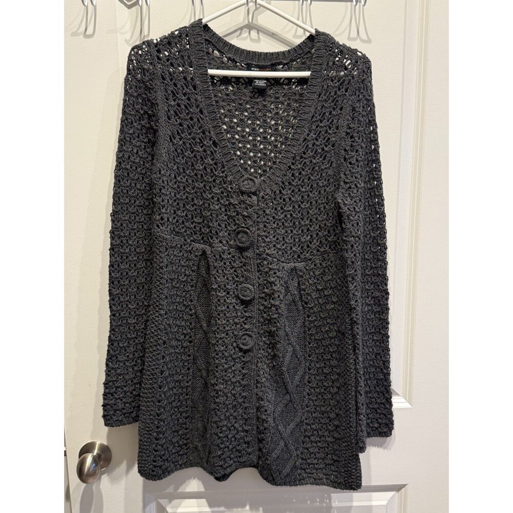 Women's Sweater Cardigan Dress BCBG Maxazria Size Medium Grey Fall EUC Y2K 2000s
